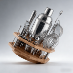 Addreen Rotatable Bamboo Stand 360° Rotating Bamboo Holder for Cocktail Shaker Set Bar Tool Organizer