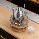 Addreen Rotatable Bamboo Stand 360° Rotating Bamboo Holder for Cocktail Shaker Set Bar Tool Organizer - Image 2