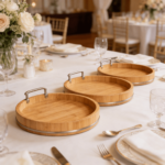 Addreen Simple Round Bamboo Wooden Tray with Metal Handle Eco Friendly Serving Tray for Home Restaurant Tea Set - Image 3