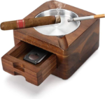 Addreen Square 4 Slots Cigar Holder With Accessories Drawer Wooden Cigar Ashtray Personalized Cigar Gifts for Men