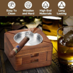 Addreen Square 4 Slots Cigar Holder With Accessories Drawer Wooden Cigar Ashtray Personalized Cigar Gifts for Men - Image 3