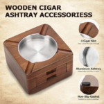 Addreen Square 4 Slots Cigar Holder With Accessories Drawer Wooden Cigar Ashtray Personalized Cigar Gifts for Men - Image 4