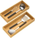Addreen Stackable Utensil Organizer for Kitchen, Bamboo Storage Box Wood Bamboo Silverware Tray for Drawer