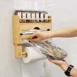 Addreen Wall-Mount Bamboo Roll Organizer Holder 4 in 1 Wrap Dispenser With Cutter and Labels - Image 2