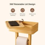 Addreen Wholesale Price Bathroom Paper Storage Rack Bamboo Standing Toilet Tissue Paper Roll Holder With Organizer Shelf - Image 2