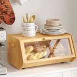 Addreen Wholesale Price Window Kitchen Bread Bin Counter Storage Organizer Food Bamboo Bread Box