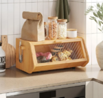 Addreen Wholesale Price Window Kitchen Bread Bin Counter Storage Organizer Food Bamboo Bread Box - Image 3
