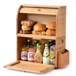 Addreen Wood 2 Layer Bread Storage Box Bin With Basket Food Container Bread Storage Bin for Kitchen Wholesale Bamboo Camping