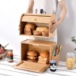 Addreen Wood 2 Layer Bread Storage Box Bin With Basket Food Container Bread Storage Bin for Kitchen Wholesale Bamboo Camping - Image 3
