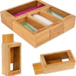 Addreen Ziplock Bag Dispenser Food Storage Bag Holder Bamboo Ziplock Bag Seperate Storage Organizer for Kitchen