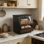 Addrren Bamboo Black Wooden Bread Box for Kitchen Countertop Extra Large Bamboo Bread Bin Organizer 2-Tier Bread Storage Holder
