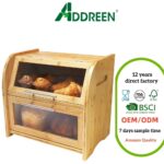 Arise Stylish Bamboo Bread Box Kitchen Countertop 90L Extra Large 2-Shelf Storage Container Clear Windows Air Vents Keep Bread