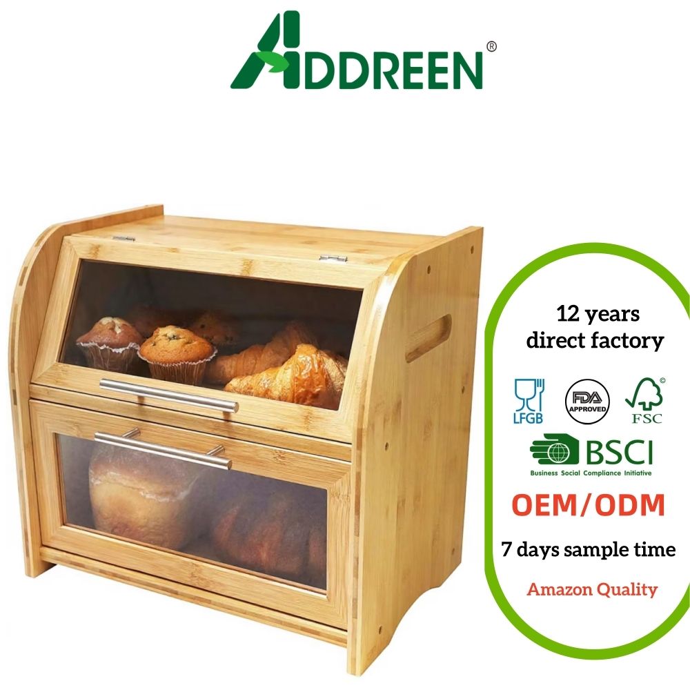 Arise Stylish Bamboo Bread Box Kitchen Countertop 90L Extra Large 2-Shelf Storage Container Clear Windows Air Vents Keep Bread01 Arise Stylish Bamboo Bread Box Kitchen Countertop 90L Extra Large 2-Shelf Storage Container Clear Windows Air Vents Keep Bread - Image 1