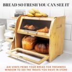 Arise Stylish Bamboo Bread Box Kitchen Countertop 90L Extra Large 2-Shelf Storage Container Clear Windows Air Vents Keep Bread - Image 2
