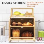 Arise Stylish Bamboo Bread Box Kitchen Countertop 90L Extra Large 2-Shelf Storage Container Clear Windows Air Vents Keep Bread - Image 3