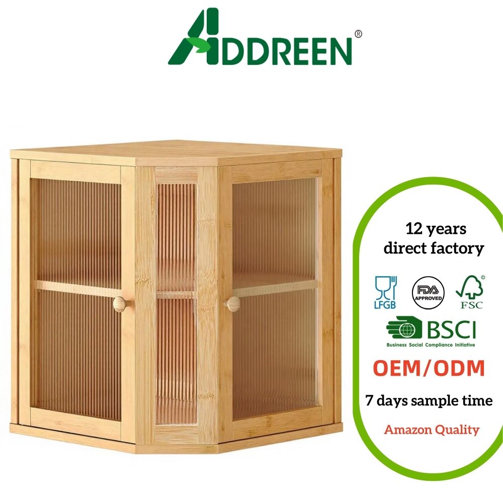 Bamboo 2-Tier Corner Bread Box Kitchen Countertop Large Capacity 27.5L Dual Rippled Acrylic Doors Durable Modern Bread Storage01 Bamboo 2-Tier Corner Bread Box Kitchen Countertop Large Capacity 27.5L Dual Rippled Acrylic Doors Durable Modern Bread Storage - Image 1