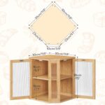 Bamboo 2-Tier Corner Bread Box Kitchen Countertop Large Capacity 27.5L Dual Rippled Acrylic Doors Durable Modern Bread Storage - Image 2