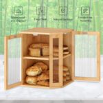 Bamboo 2-Tier Corner Bread Box Kitchen Countertop Large Capacity 27.5L Dual Rippled Acrylic Doors Durable Modern Bread Storage - Image 3
