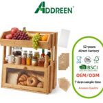 Bamboo Bread Box Kitchen Countertop 2 Tier Large Storage Fruit Basket Top Window Farmhouse Organizer Snacks Vegetables