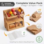 Bamboo Bread Box Kitchen Countertop 2 Tier Large Storage Fruit Basket Top Window Farmhouse Organizer Snacks Vegetables - Image 2