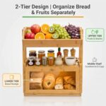 Bamboo Bread Box Kitchen Countertop 2 Tier Large Storage Fruit Basket Top Window Farmhouse Organizer Snacks Vegetables - Image 3