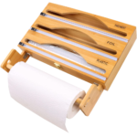 Bamboo Dispenser with Cutter for Home Kitchen Compatible with Roll Bamboo Cling Film Storage Box Rectangle Shape for Home Use