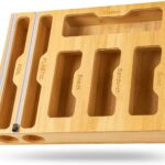 Bamboo Expandable Large Flexible Kitchen Drawer Organizer with Ziplock Bags Rectangle Shape 1-3L Capacity for Food Storage