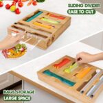 Bamboo Expandable Large Flexible Kitchen Drawer Organizer with Ziplock Bags Rectangle Shape 1-3L Capacity for Food Storage - Image 2