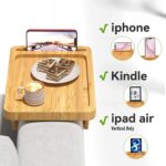 Bamboo Storage Tray Table with Clip Armrest Organizer for Drinks Remote Control Snacks on Sofa Couch Arm Rest - Image 2