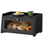 Black Vintage Wooden Countertop Bread Box Small Farmhouse Kitchen Organizer Cabinet for Homemade Storage Bins Storage