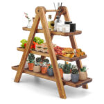 Dessert Fruitcake Display Tray Wood 3 Tier Serving Tray Ladder for Cupcake Drinks Desserts Fruits