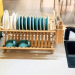 Double Tier Bamboo Foldable Compact Dish Drying Rack Collapsible Kitchen Drainer