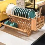 Double Tier Bamboo Foldable Compact Dish Drying Rack Collapsible Kitchen Drainer - Image 2