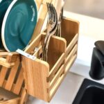 Double Tier Bamboo Foldable Compact Dish Drying Rack Collapsible Kitchen Drainer - Image 3