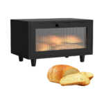 Double Tiers Black Bamboo Modern Kitchen Countertop Bread Box Holder Storage with Detachable Design Sustainable
