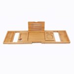 Expandable Eco-Friendly Bamboo Bathtub Tray Bath Caddy with Glass Holder Customizable Size - Image 3