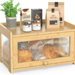 Extra Large Bamboo Bread Box 4 Sides Transparency Wooden Bread Bin Holder Farmhouse Kitchen Counter Storage Container