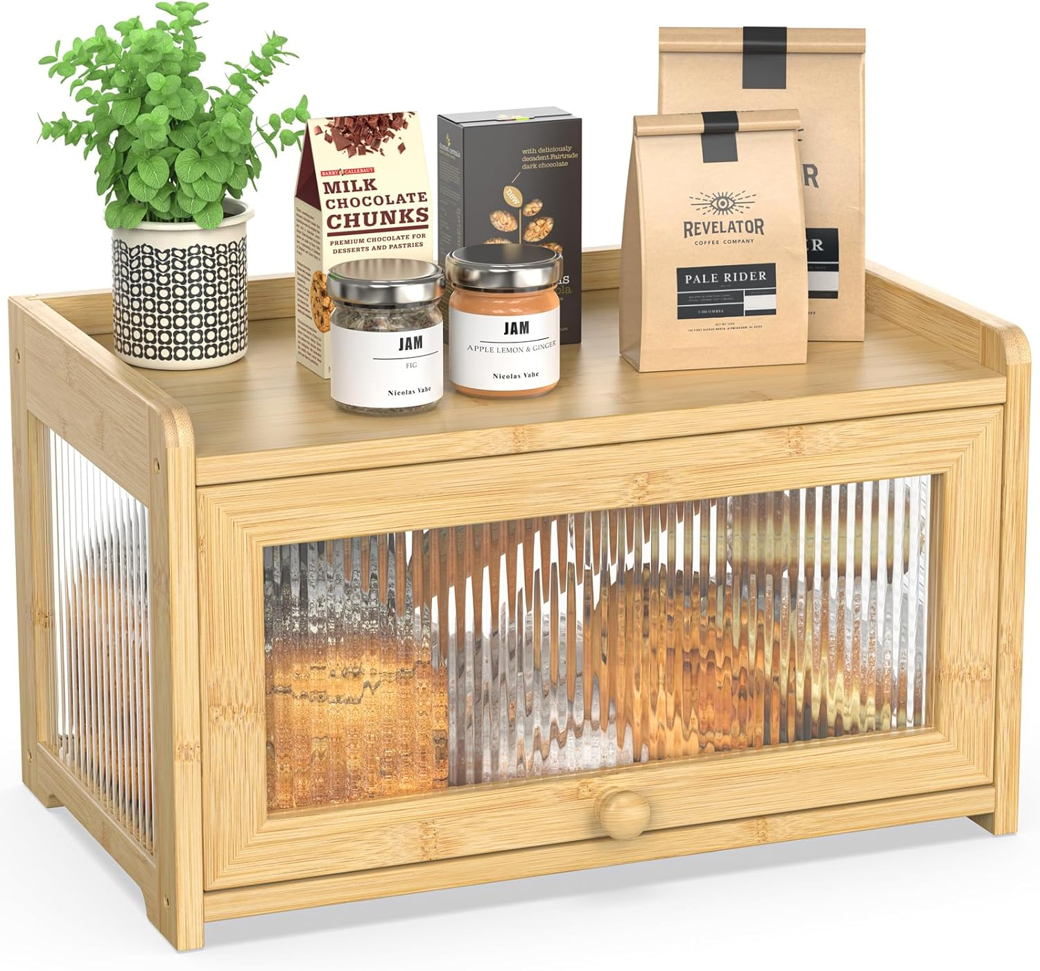 Extra Large Bamboo Bread Box 4 Sides Transparency Wooden Bread Bin Holder Farmhouse Kitchen Counter Storage Container01 Extra Large Bamboo Bread Box 4 Sides Transparency Wooden Bread Bin Holder Farmhouse Kitchen Counter Storage Container - Image 1