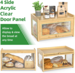Extra Large Bamboo Bread Box 4 Sides Transparency Wooden Bread Bin Holder Farmhouse Kitchen Counter Storage Container - Image 3