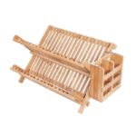 Factory Supply Discount Price Double Tier Bamboo Kitchen Folding Dish Rack Plate Holder Foldable Storage Corner Shelf Organizer
