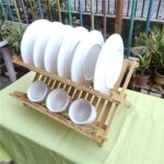 Factory Supply Discount Price Double Tier Bamboo Kitchen Folding Dish Rack Plate Holder Foldable Storage Corner Shelf Organizer - Image 2