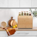 FoverOne Bamboo Bread Box with Roll-Top Design and Adjustable Middle Shelf for Kitchen Countertop Food Storage - Image 2