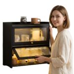 Large Black Bamboo Rectangle Modern Bread Box Kitchen Counter Cabinet Organizer Home-made Bread Storage Container Pantry