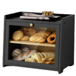 Large Black Bread Box Farmhouse Wood Kitchen Counter Cabinet Organizer Home-made Bread Storage Container Pantry Cupboard