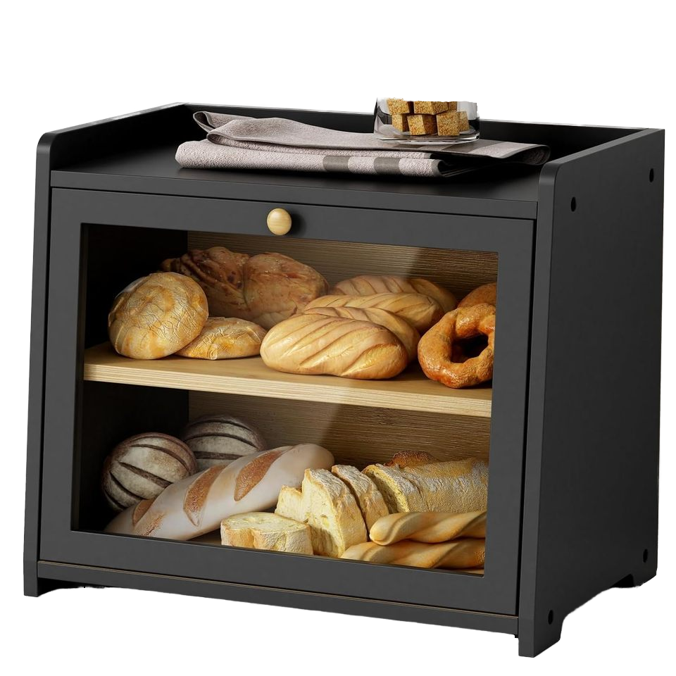 Large Black Bread Box Farmhouse Wood Kitchen Counter Cabinet Organizer Home-made Bread Storage Container Pantry Cupboard01 Large Black Bread Box Farmhouse Wood Kitchen Counter Cabinet Organizer Home-made Bread Storage Container Pantry Cupboard - Image 1