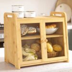 Large Capacity Double Open Door Bamboo Bread Bin Two Layers Eco-Friendly Storage Box with Handles for Kitchen & Cafe Use - Image 2