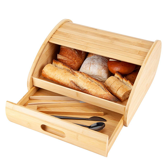 Large Double-Layered Bamboo Roll Top Bread Box Natural Wood Kitchen Countertop Food Storage with Lacquer Technique01 Large Double-Layered Bamboo Roll Top Bread Box Natural Wood Kitchen Countertop Food Storage with Lacquer Technique - Image 1