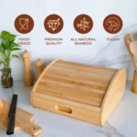 Large Double-Layered Bamboo Roll Top Bread Box Natural Wood Kitchen Countertop Food Storage with Lacquer Technique - Image 3