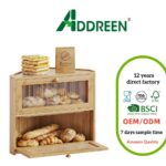 Medium Corner Bread Box Kitchen Countertop Double Layer Bamboo Farmhouse Storage Container Magnetic Lid Wavy Windows