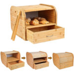 Modern Eco-Friendly Bamboo Bread Bin Large Capacity Customized Storage Box for Kitchen Cafes Camping High Foot Design